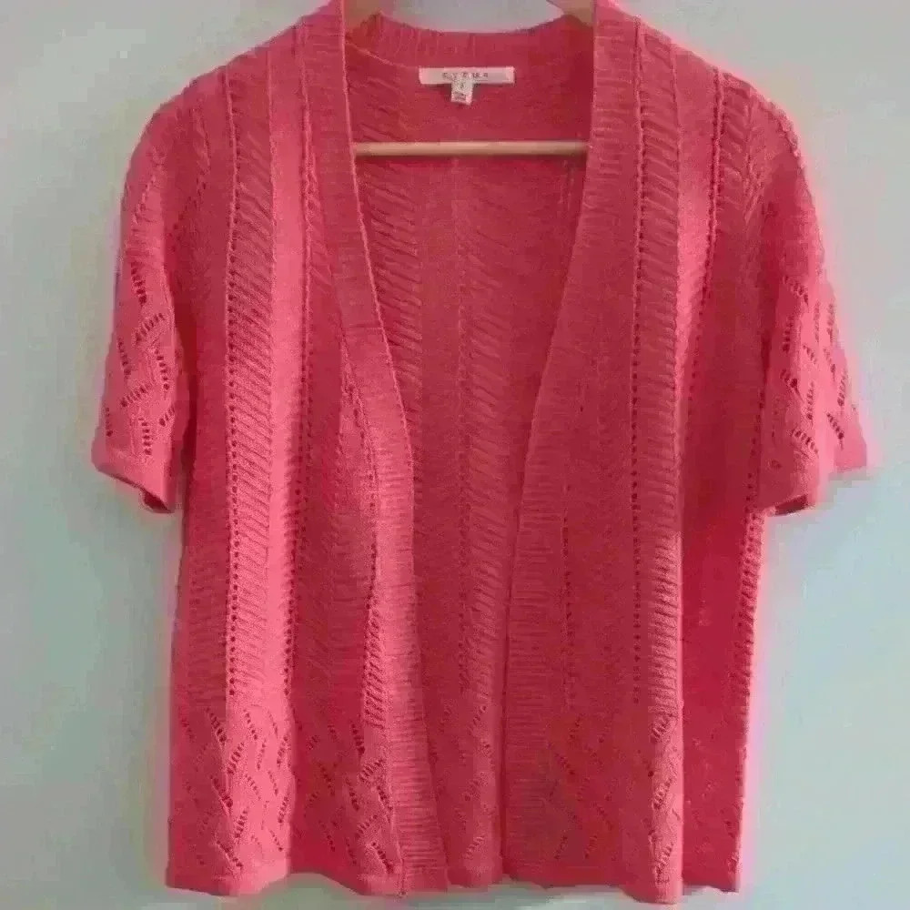 CYRUS | Women's Peachy/Orange  Knitted Short Sleeved Cardigan